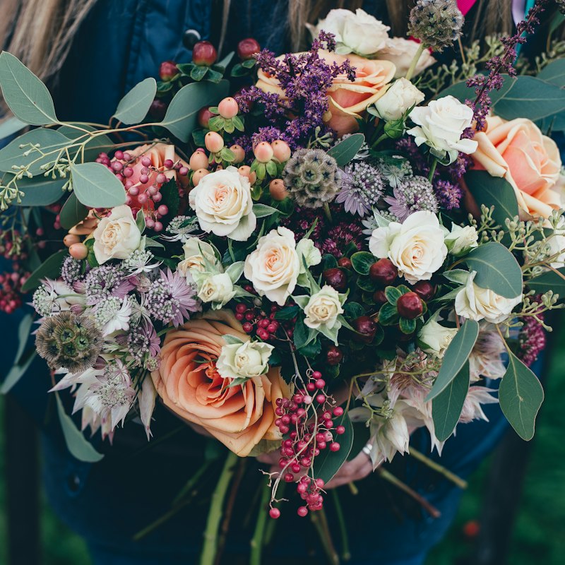 White bridal bouquet roses